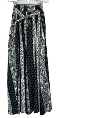 Cleo Apparel Palazzo Pants Women's One Size Plus Belted Black White Paisley